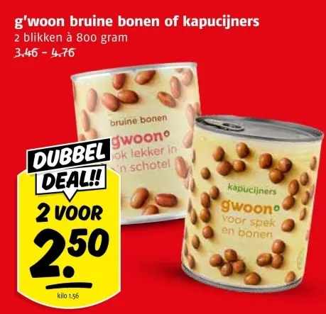 Aanbieding: g'woon bruine bonen of kapucijners