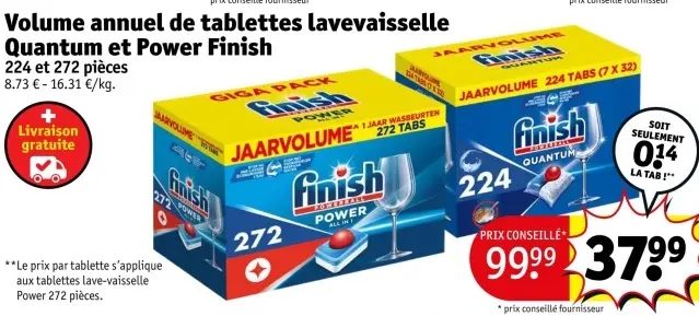 Offre: Volume annuel de tablettes lavevaisselle Quantum et Power Finish
