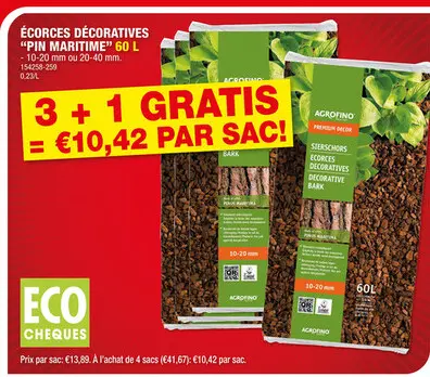 Offre: Agrofino Premium Decor écorces décoratives 10-20 mm 60l pinus maritima