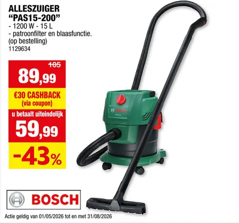 Promotie: PAS15-200 alleszuiger 1000W 15l