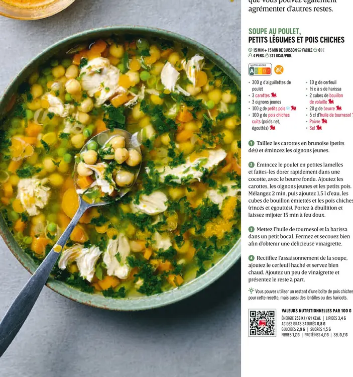 Offre: Soupe au poulet, petits légumes et pois chich