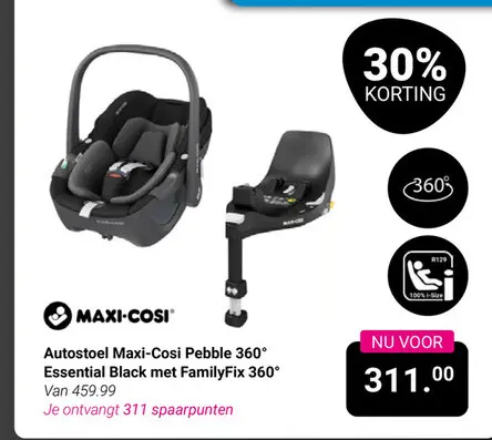 Aanbieding: Autostoel Maxi-Cosi Pebble 360° Essential Black met Familyfix 360