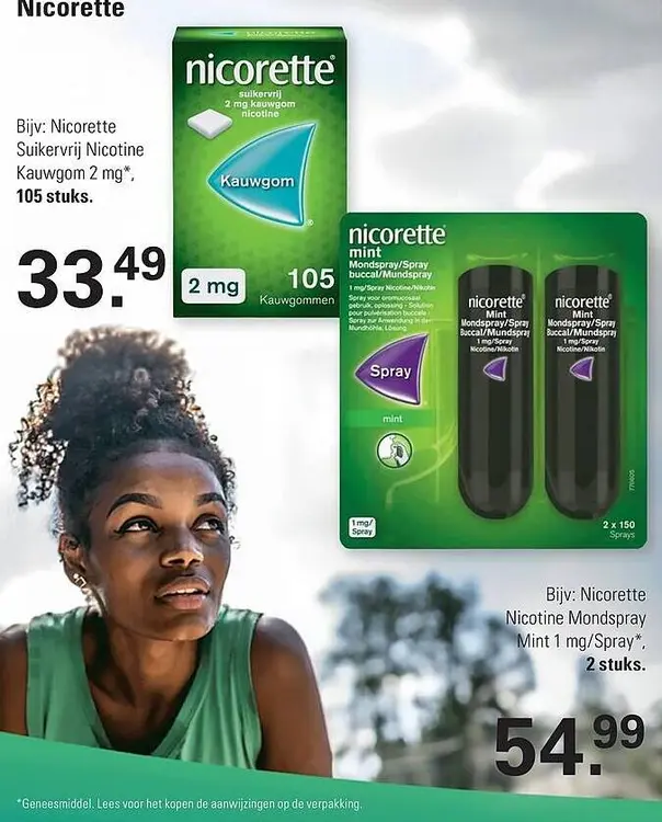 Aanbieding: Nicorette Suikervrij Nicotine Kauwgom 2 mg