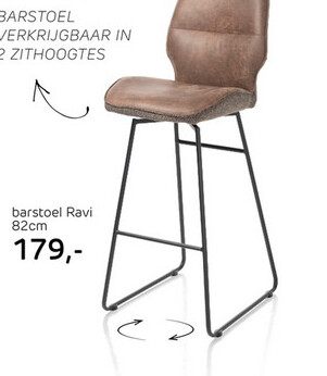 Aanbieding: Ravi, Barstoel Zwart Frame (ROB) - Draaibaar - Combi Secilia & Toba - Tobacco