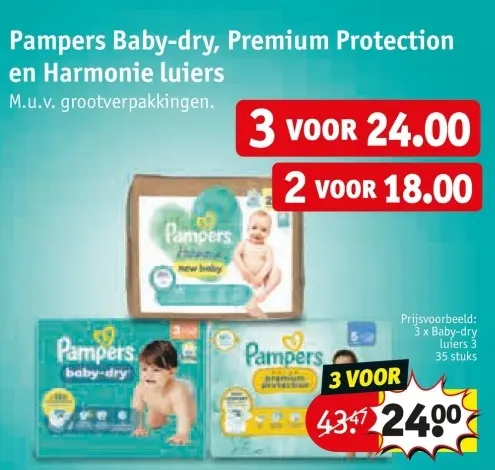 Aanbieding: Pampers Baby-dry, Premium Protection en Harmonie luiers