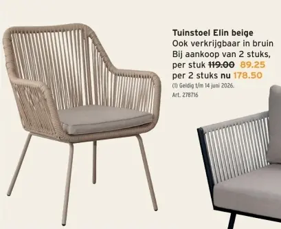 Promotie: Tuinstoel Elin beige