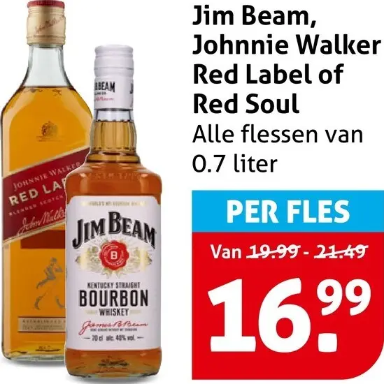 Aanbieding: Jim Beam, Johnnie Walker Red Label of Red Soul