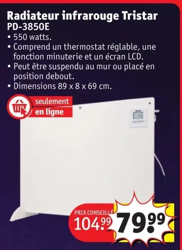 Offre: Radiateur infrarouge Tristar PD-3850E