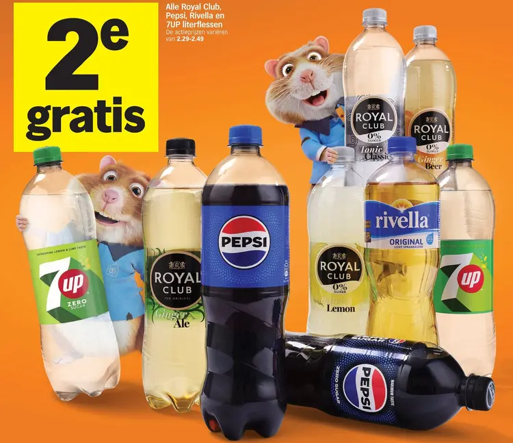 Aanbieding: Alle Royal Club, Pepsi, Rivella en 7UP literflessen