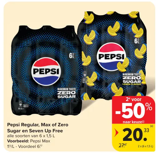 Promotie: Pepsi Regular, Max of Zero Sugar en Seven Up