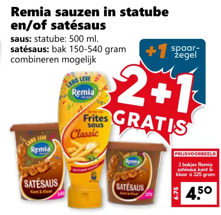 Aanbieding: Remia sauzen in statube en/of satésaus