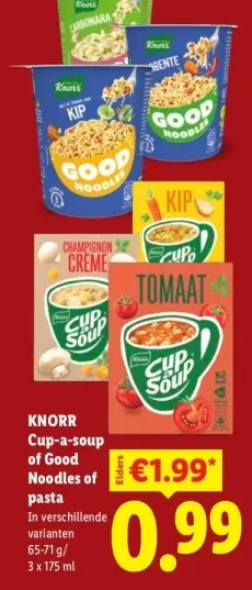 Aanbieding: Cup-a-soup of Good Noodles of pasta