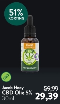 Aanbieding: Jacob Hooy CBD Olie 5% - 30ml