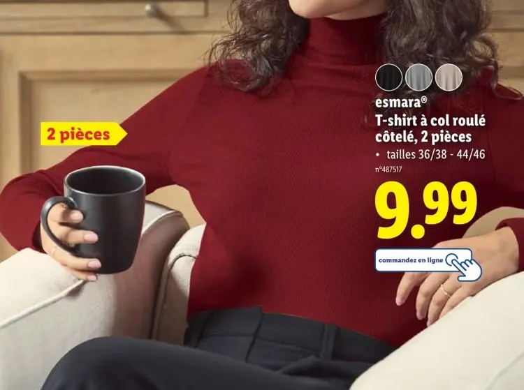 Offre: T-shirt à col roulé côtelé