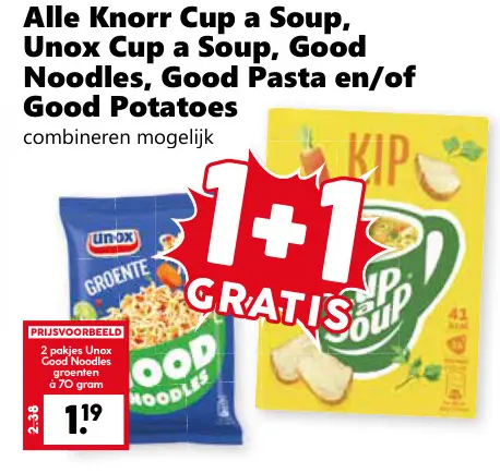 Aanbieding: Knorr Cup a Soup, Unox Cup a Soup, Good Noodles, Good Pasta en/of Good Potatoes