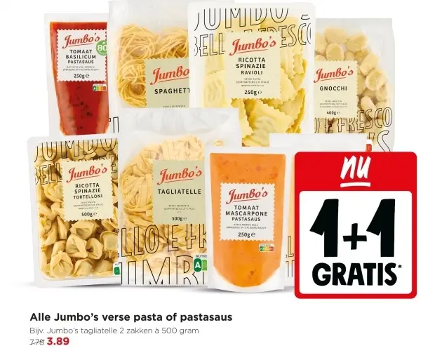 Aanbieding: Alle Jumbo's verse pasta of pastasaus