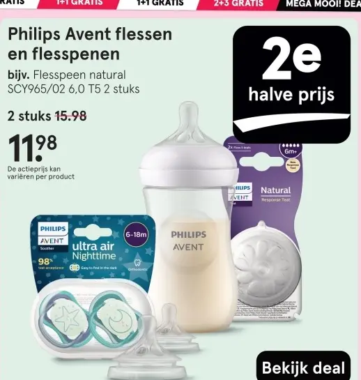 Aanbieding: Philips Avent flessen en flesspenen