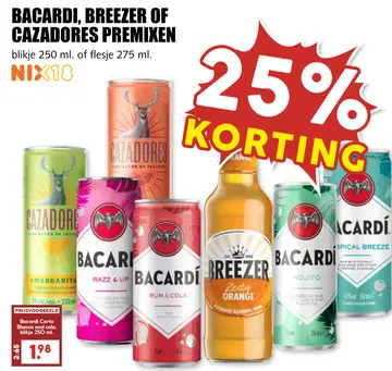 Aanbieding: Bacardi, Breezer of Cazadores premixen