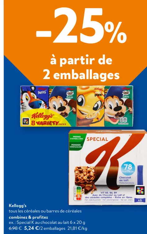 Offre: Kellogg's tous les céréales ou barres de céréales