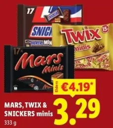 Aanbieding: Mars, Twix en Snickers mini's