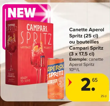 Offre: Canette Aperol Spritz ou bouteilles Campari Spritz