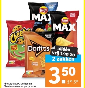 Aanbieding: Alle Lay's MAX , Doritos en Cheetos value- en partypacks