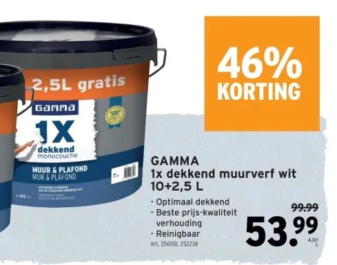 Promotie: GAMMA 1x dekkend muurverf wit