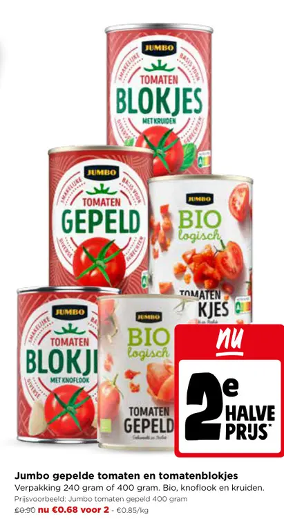 Promotie: Gepelde tomaten en tomatenblokjes