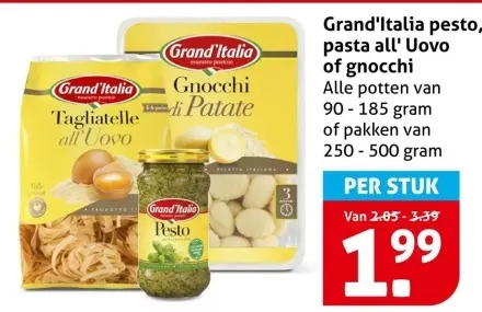 Aanbieding: pesto, pasta all' Uovo of gnocchi