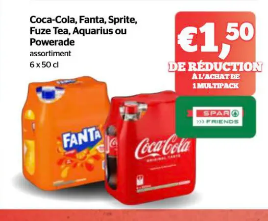 Offre: Coca-Cola, Fanta, Sprite, Fuze Tea, Aquarius ou Powerade