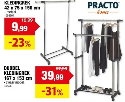 Promotie: Practo Home kledingrek 42x75x150 cm zwart