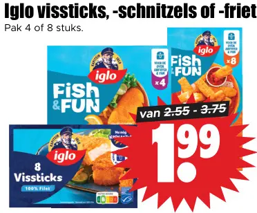 Aanbieding: Vissticks, -schnitzels of -friet