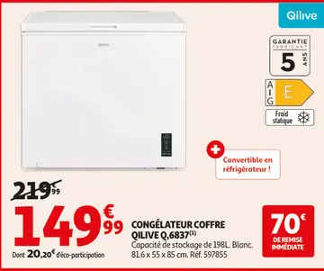 Aanbieding: Congélateur coffre Qilive q,6837