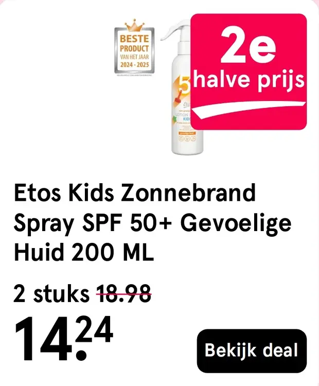 Aanbieding: Etos Kids Zonnebrand Spray SPF 50+ Gevoelige huid