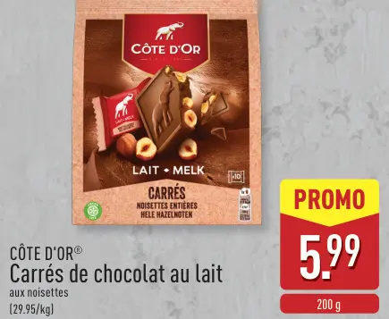 Offre: Carrés de chocolat au lait