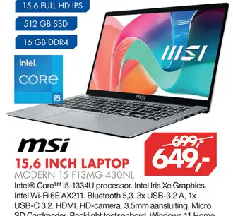 Aanbieding: 15,6 inch laptop modern 15 f13mg-430nl