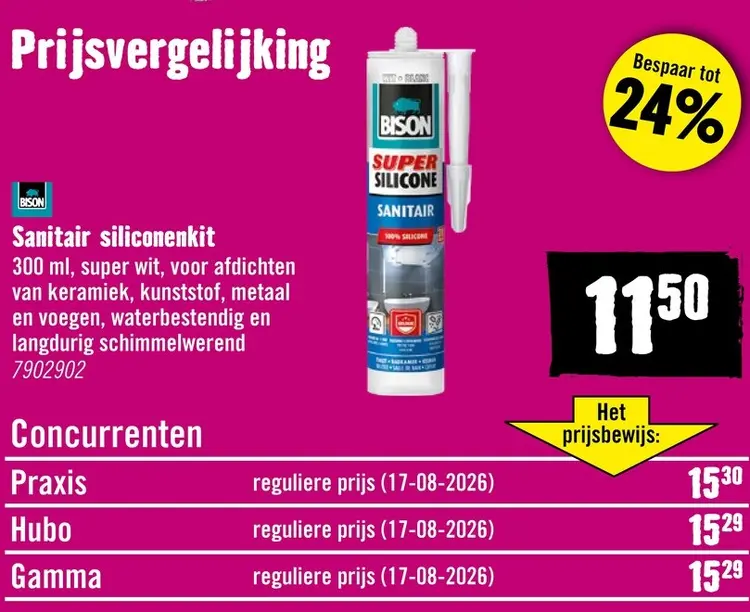 Aanbieding: BISON Sanitair siliconenkit super wit 300 ml
