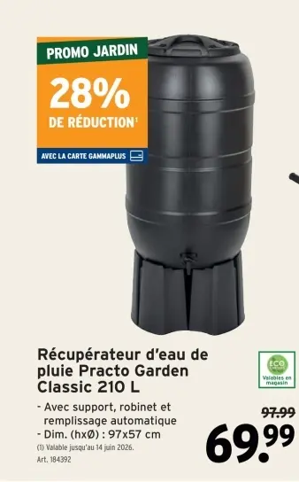 Offre: Récupérateur d'eau de pluie Practo Garden Cla