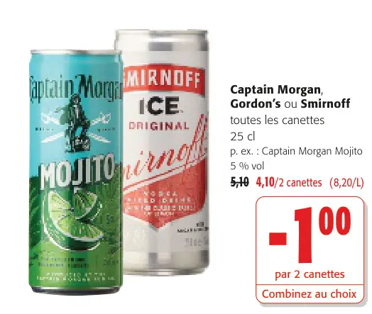 Offre: Captain Morgan, Gordon's ou Smirnoff