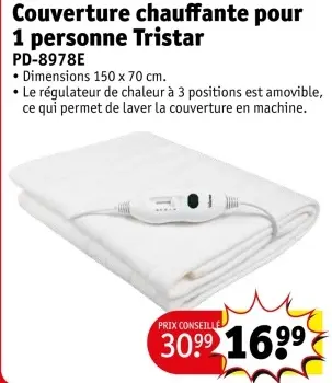 Offre: Couverture chauffante pour 1 personne