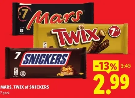 Aanbieding: Mars, Twix of Snickers