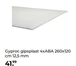 Aanbieding: Gyproc gipsplaat 4xABA 260x120 cm 12,5 mm