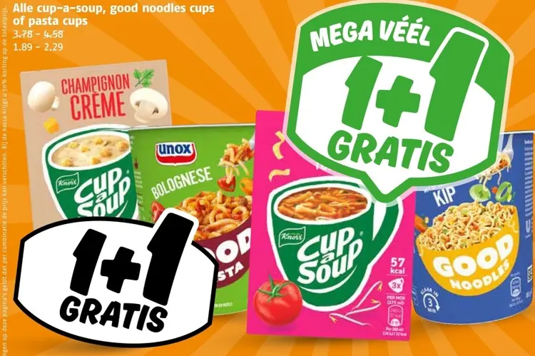 Aanbieding: Alle cup-a-soup, good noodles cups of pasta cups