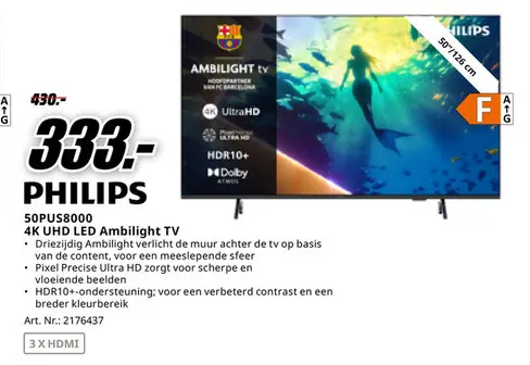 Promotie: 50PUS8000 4K UHD LED Ambilight TV