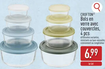 Offre: CROFTON® Bols en verre avec couvercles