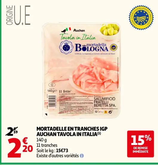 Offre: Mortadelle en tranches igp Auchan tavola in i