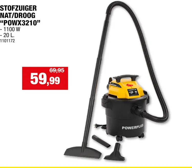 Aanbieding: Powerplus POWX3210 stofzuiger met zak nat/droog 1100W 20l