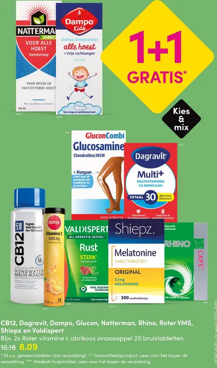 Aanbieding: Direct voor alle hoest hoestsiroop, Kindersiroop alle hoest, Glucosamine Chondroïtine/MSM, Multi+, Mondwater, Vitamine C 1000 mg, Rust Sterk, Melatonine smelttabletjes of Rhino Caps