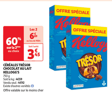 Aanbieding: CÉRÉALES TRÉSOR CHOCOLAT AU LAIT KELLOGG'S