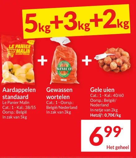 Promotie: Aardappelen standaard, Gewassen wortelen, Gele uien